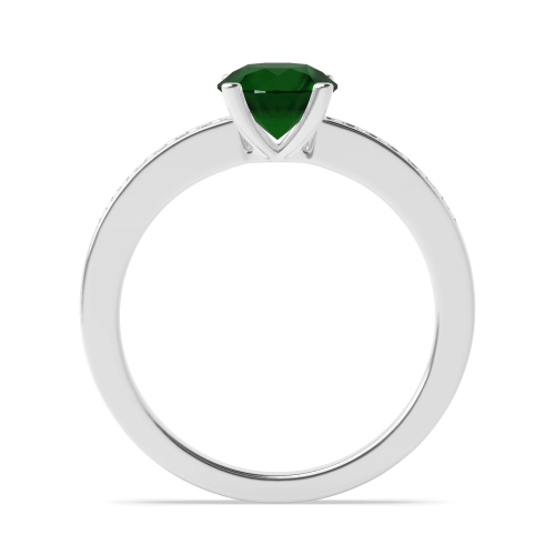 4 Prong Round Channel set Emerald Engagement Rings