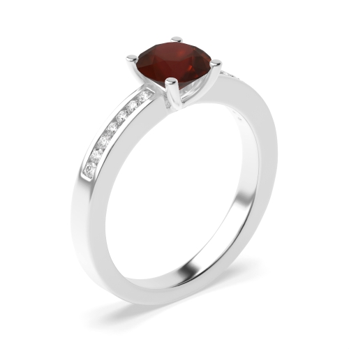 4 Prong Round Channel set Garnet Engagement Rings