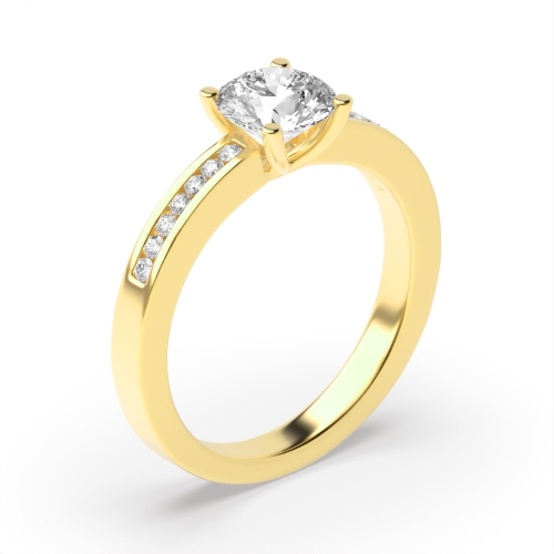 4 Prong Round Yellow Gold Channel set Engagement Rings