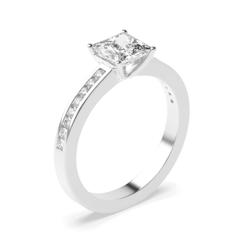 Princess Shoulder Set Accented Side Diamond Engagement Ring 4 Prong Set