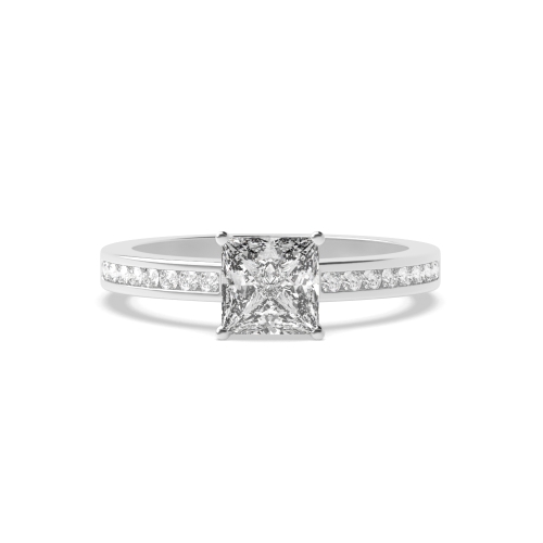 4 Prong Princess Channel Set Side Stone Engagement Ring