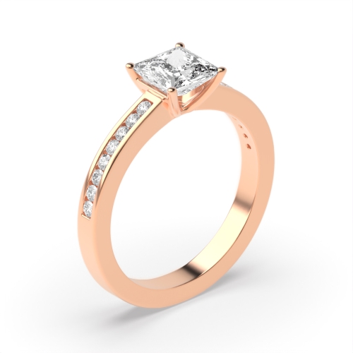 Princess Rose Gold Channel set side stone Engagement Rings
