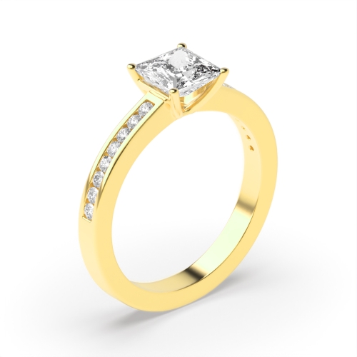 Princess Yellow Gold Channel set side stone Engagement Rings