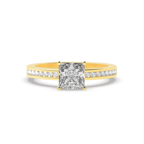 Princess Yellow Gold Channel set side stone Engagement Rings