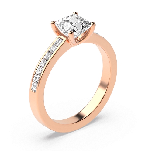 4 Prong Princess Rose Gold princess accented Engagement Rings