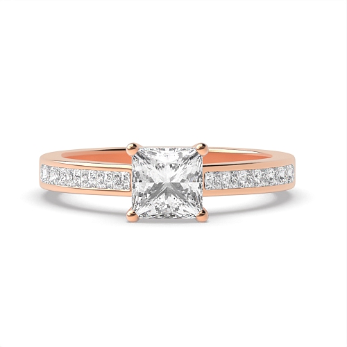 4 Prong Princess Rose Gold princess accented Engagement Rings