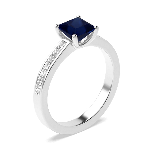 4 Prong Princess princess accented Blue Sapphire Engagement Rings
