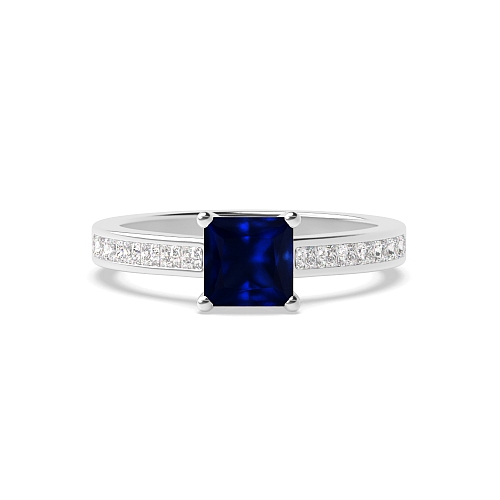 4 Prong Princess princess accented Blue Sapphire Engagement Rings