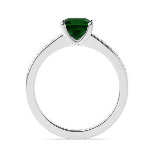 4 Prong Princess princess accented Emerald Side Stone Engagement Rings