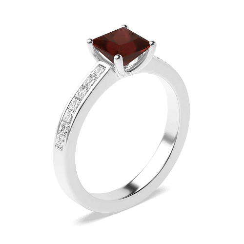 4 Prong Princess princess accented Garnet Engagement Rings