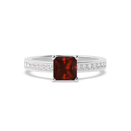 4 Prong Princess princess accented Garnet Engagement Rings