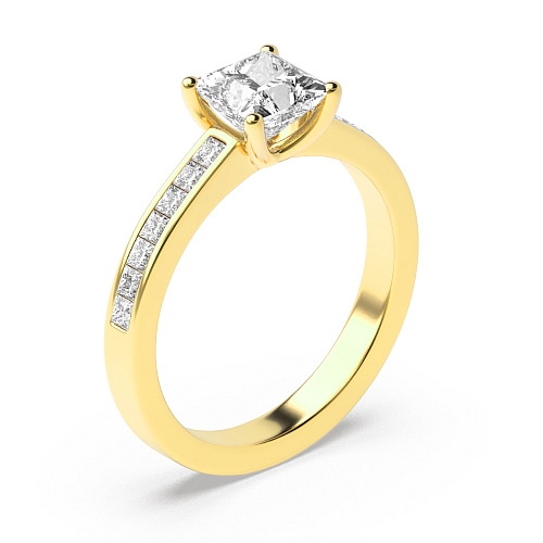 4 Prong Princess Yellow Gold princess accented Engagement Rings