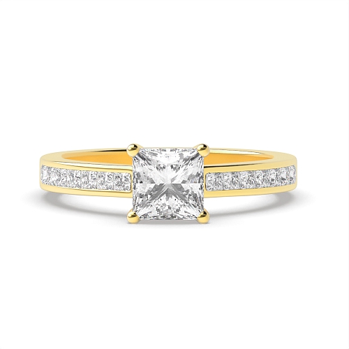 4 Prong Princess Yellow Gold princess accented Engagement Rings