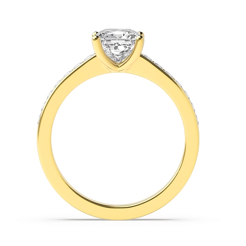 4 Prong Princess Yellow Gold princess accented Engagement Rings