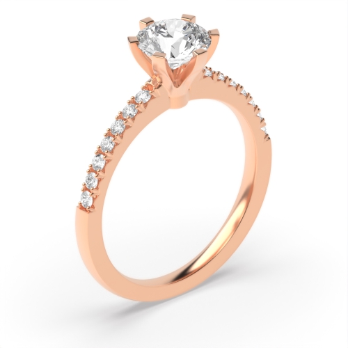 4 Prong Round Rose Gold High set side stone Engagement Rings
