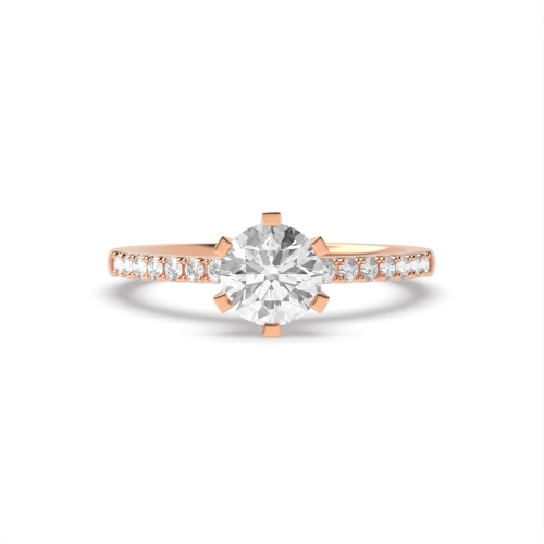4 Prong Round Rose Gold High set side stone Engagement Rings