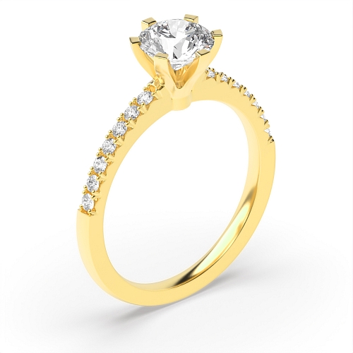 Round Yellow Gold High set side stone Engagement Rings