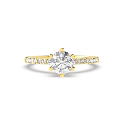 Round Yellow Gold High set side stone Engagement Rings