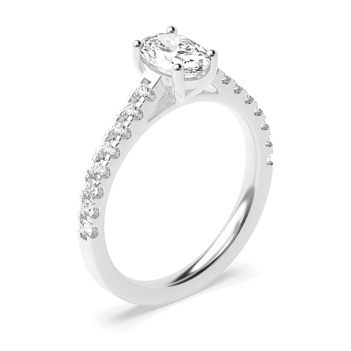 4 Prong Oval Silver Side Stone Engagement Rings