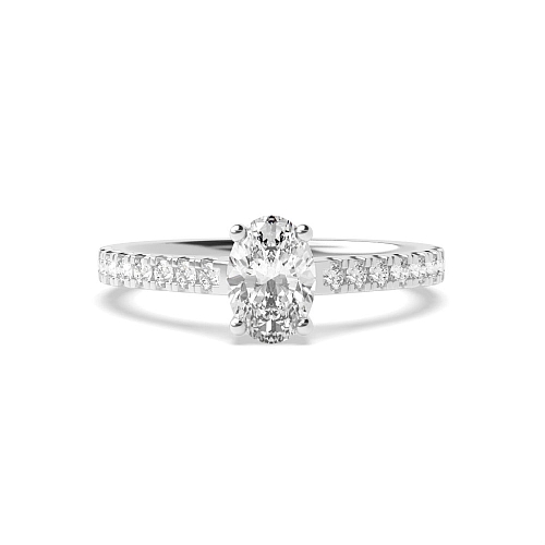 4 Prong Oval Silver Side Stone Engagement Rings