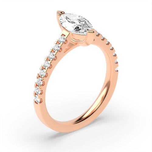 4 Prong Marquise Rose Gold V claws Engagement Rings