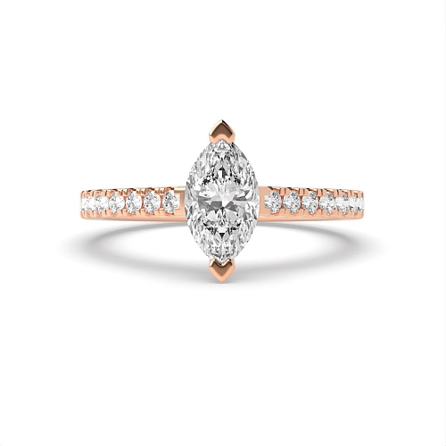 4 Prong Marquise Rose Gold V claws Engagement Rings