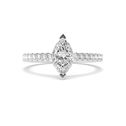 4 Prong Marquise Silver V claws Side Stone Engagement Rings