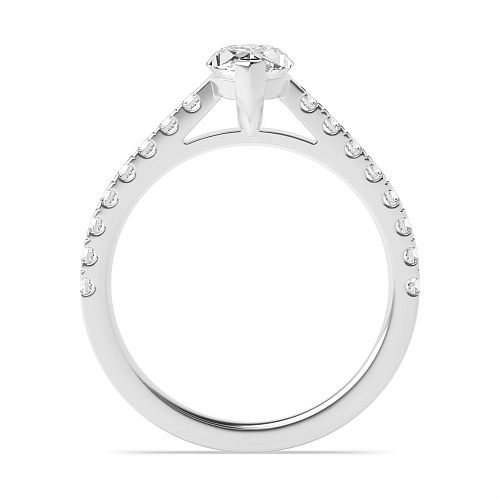 4 Prong Marquise Silver V claws Side Stone Engagement Rings