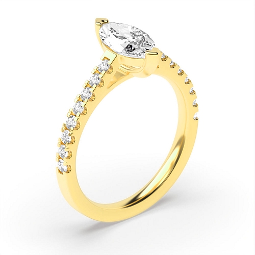 4 Prong Marquise Yellow Gold V claws Engagement Rings
