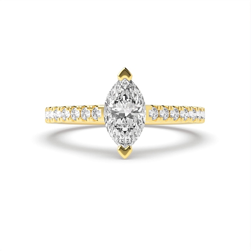4 Prong Marquise Yellow Gold V claws Engagement Rings