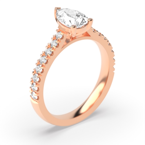 Pear Rose Gold Prong set side stone Engagement Rings
