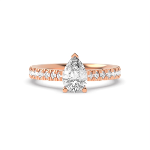 Pear Rose Gold Prong set side stone Engagement Rings
