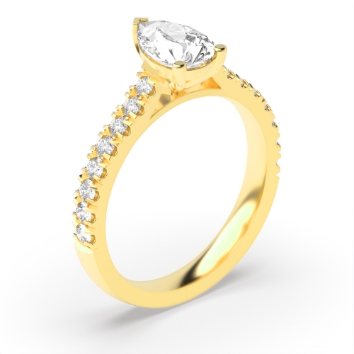 Pear Yellow Gold Prong set side stone Engagement Rings