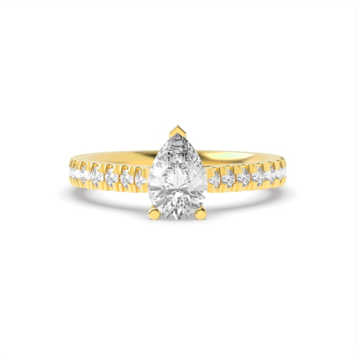 Pear Yellow Gold Prong set side stone Engagement Rings