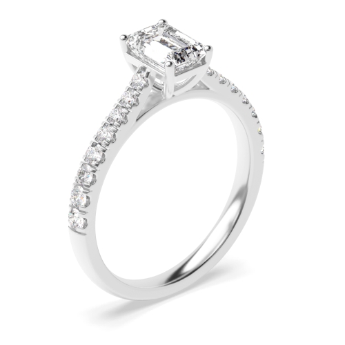 Prong Setting Emerald Side Stone Lab Grown Diamond Engagement Ring