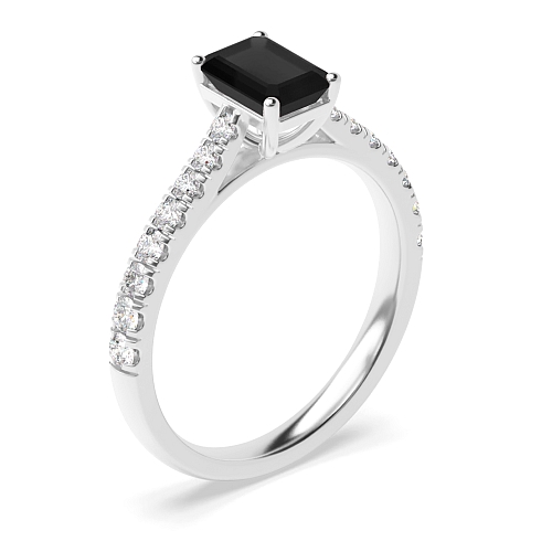 Prong set side stone Black Diamond Engagement Rings