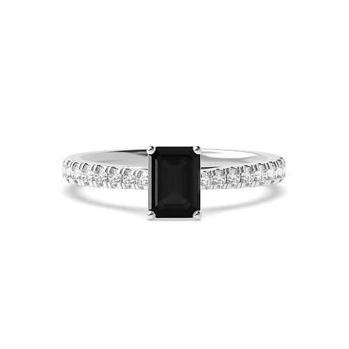 Prong set side stone Black Diamond Engagement Rings