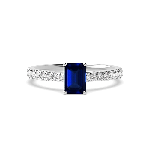Prong set side stone Blue Sapphire Engagement Rings