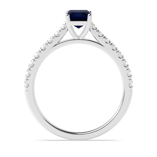 Prong set side stone Blue Sapphire Engagement Rings