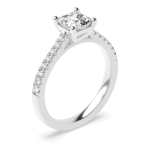 Asscher Prong set side stone Engagement Rings