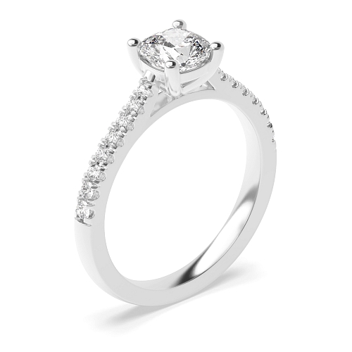 Cushion Prong set side stone Engagement Rings