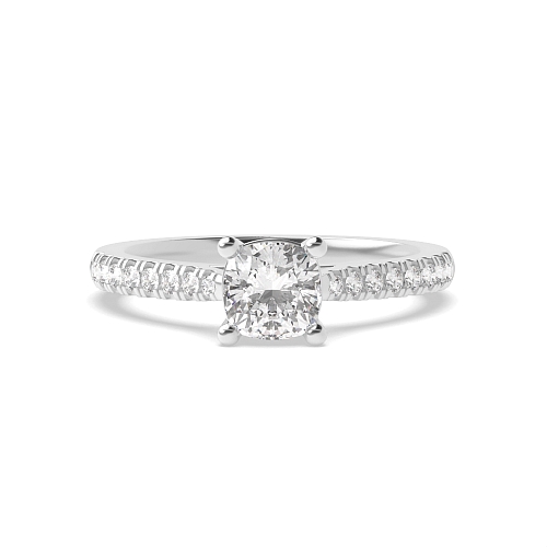 Cushion Prong set side stone Engagement Rings