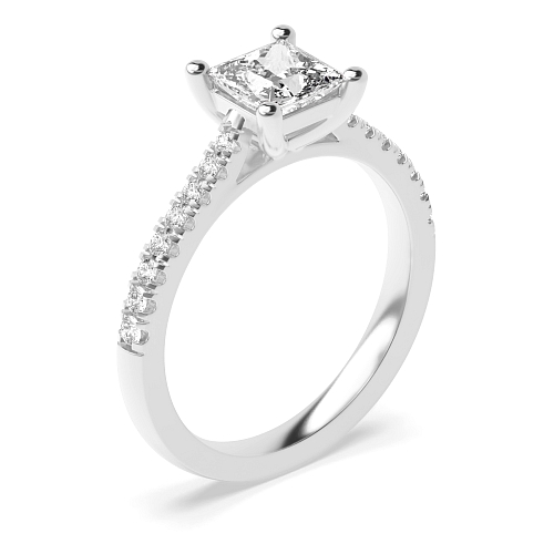 Princess Prong set side stone Engagement Rings