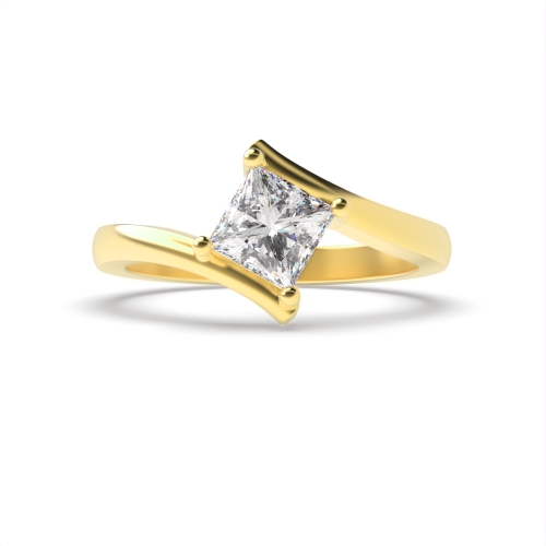 4 Prong Princess Yellow Gold Twist shoulder Engagement Rings