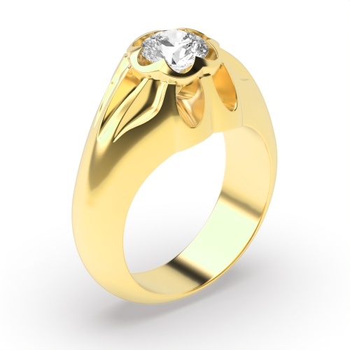 4 Prong Round Yellow Gold Flush Engagement Rings