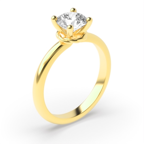 4 Prong Round Yellow Gold Ribbon Engagement Rings