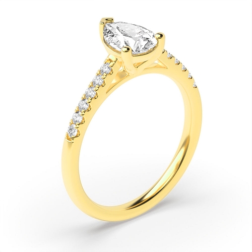 Prong Pear Yellow Gold Thin sholder Engagement Rings