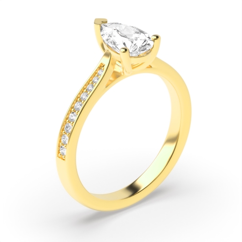Prong Pear Yellow Gold Tape shoulder Engagement Rings