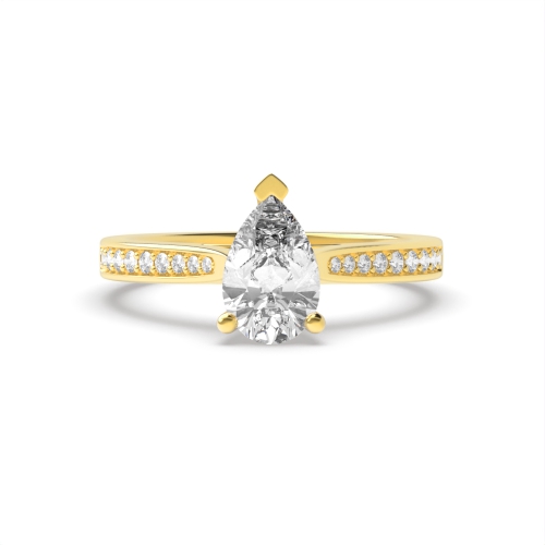 Prong Pear Yellow Gold Tape shoulder Engagement Rings
