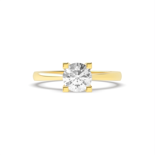 4 Prong Round Yellow Gold Square claws open set Engagement Rings